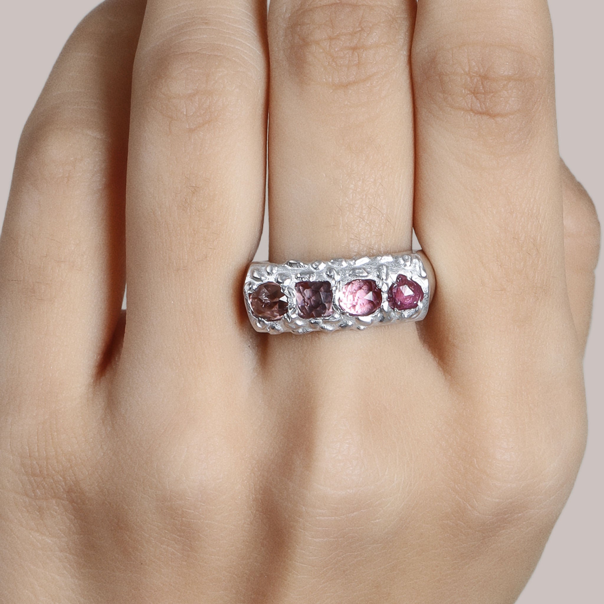 HumanKind Ring. Pink Tourmaline Ombre. 925 Silver